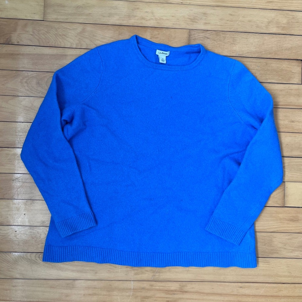 LL Bean 100% Cashmere Crewneck Sweater Cobalt Blue Plus Size 1X 296777
